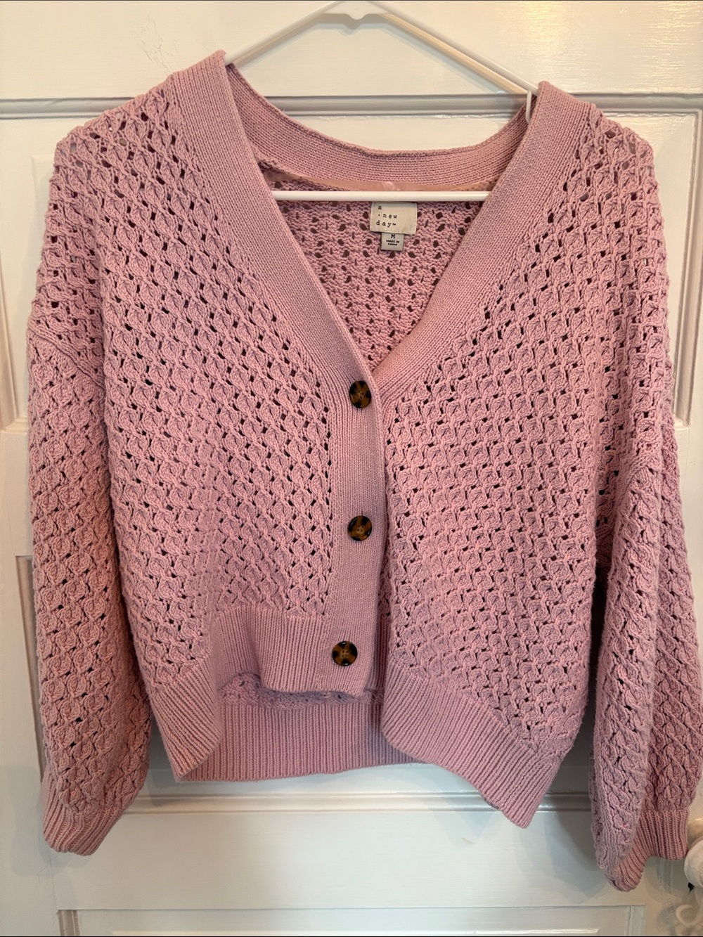 a new day Dusty Pink Open-Knit V-Neck Button Cardigan